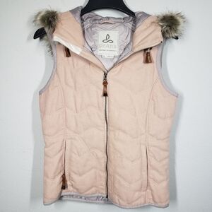 Prana Khaki Rose Calla Vest furry hood Women’s Size Small